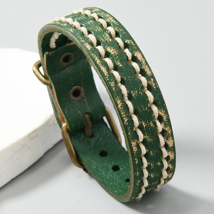 Pulsera de cuero vintage con hebilla ajustable y Buddha Stones