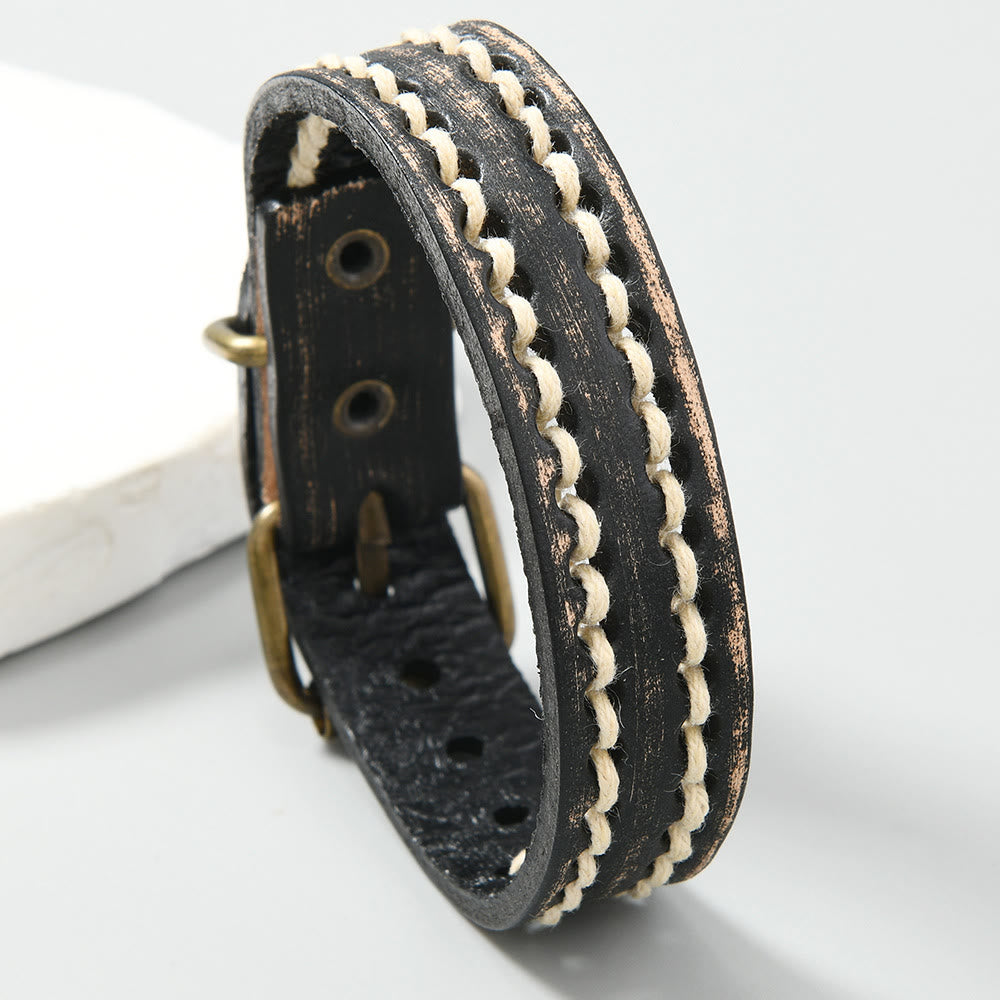 Pulsera de cuero vintage con hebilla ajustable y Buddha Stones