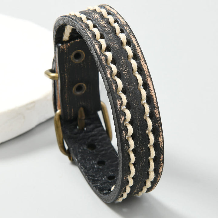 Pulsera de cuero vintage con hebilla ajustable y Buddha Stones