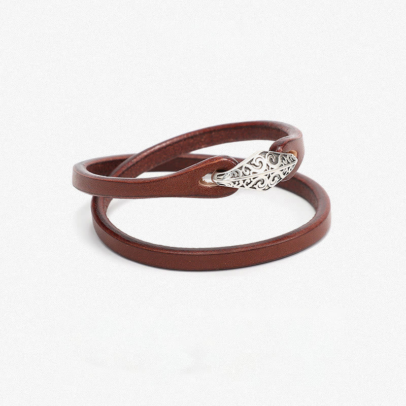 Pulsera de cuero con protección de múltiples vueltas en plata de ley 925 con Buddha Stones