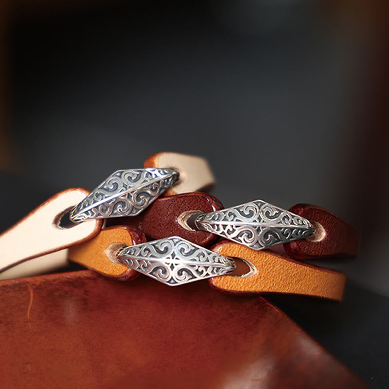 Pulsera de cuero con protección de múltiples vueltas en plata de ley 925 con Buddha Stones