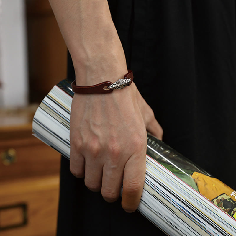 Pulsera de cuero con protección de múltiples vueltas en plata de ley 925 con Buddha Stones