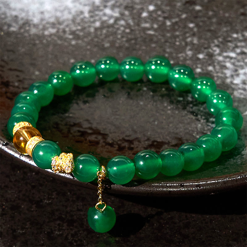 Pulsera de poder de citrino y ágata verde del año de la serpiente con Buddha Stones