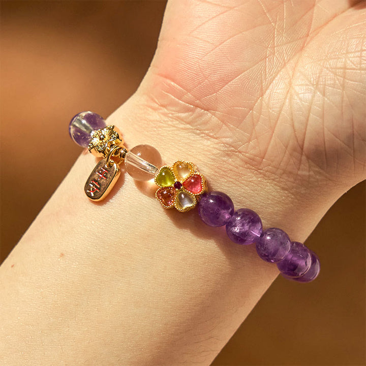 Pulsera con dijes de amatista natural y flor de cristal blanco con Buddha Stones para sanar y estar sano - image 5