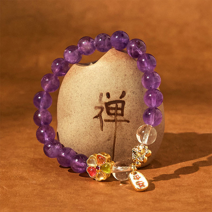 Pulsera con dijes de amatista natural y flor de cristal blanco con Buddha Stones para sanar y estar sano - image 4