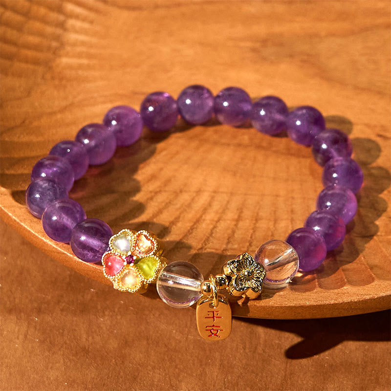 Pulsera con dijes de amatista natural y flor de cristal blanco con Buddha Stones para sanar y estar sano - image 2