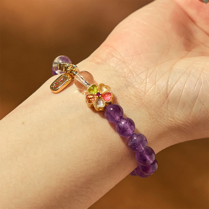 Pulsera con dijes de amatista natural y flor de cristal blanco con Buddha Stones para sanar y estar sano - image 9