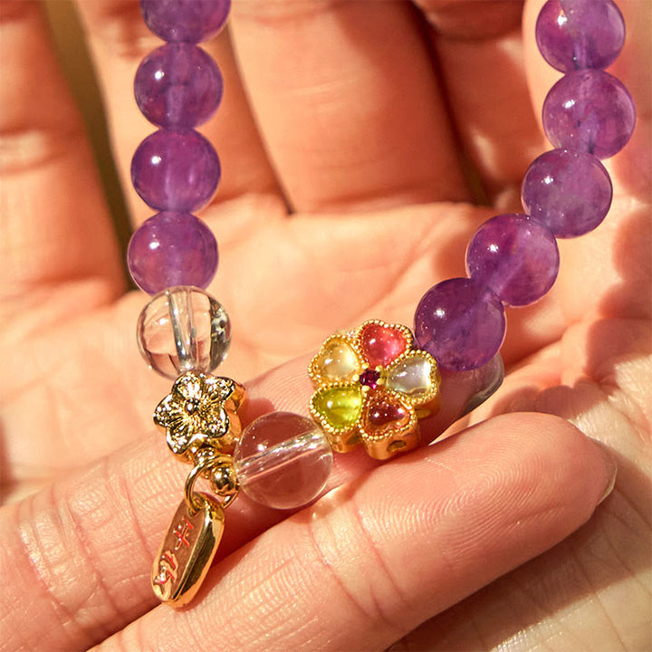 Pulsera con dijes de amatista natural y flor de cristal blanco con Buddha Stones para sanar y estar sano - image 8