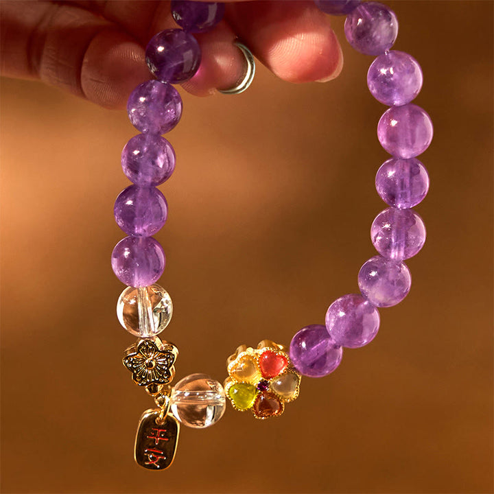 Pulsera con dijes de amatista natural y flor de cristal blanco con Buddha Stones para sanar y estar sano - image 7