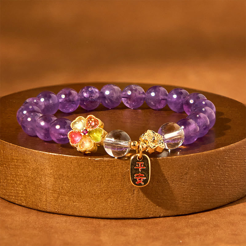 Pulsera con dijes de amatista natural y flor de cristal blanco con Buddha Stones para sanar y estar sano - image 3