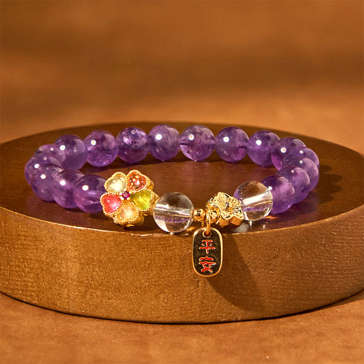 Pulsera con dijes de amatista natural y flor de cristal blanco con Buddha Stones para sanar y estar sano - image 3