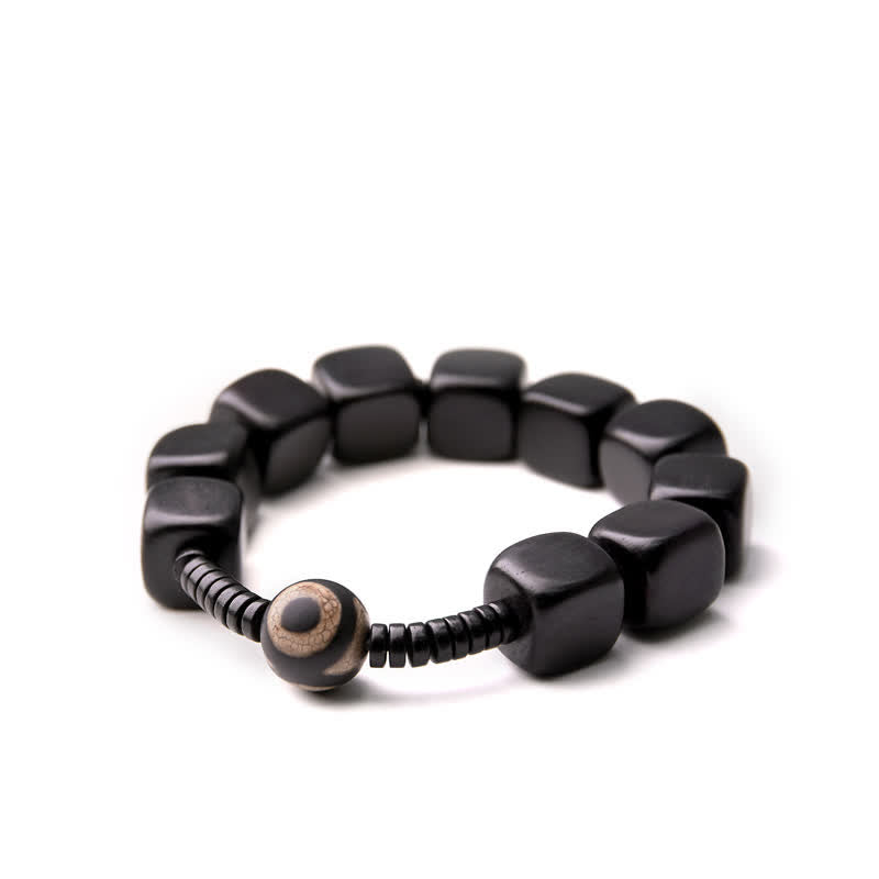 Pulsera resistente con cuentas Dzi de madera de ébano tibetano con Buddha Stones