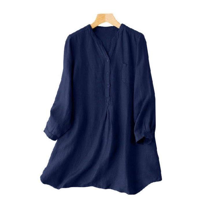 Camisa informal de poliéster con diseño de tres botones y manga larga con escote en V para mujer de Buddha Stones - image 5