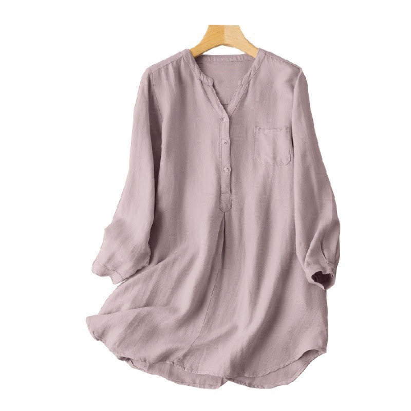 Camisa informal de poliéster con diseño de tres botones y manga larga con escote en V para mujer de Buddha Stones - image 1