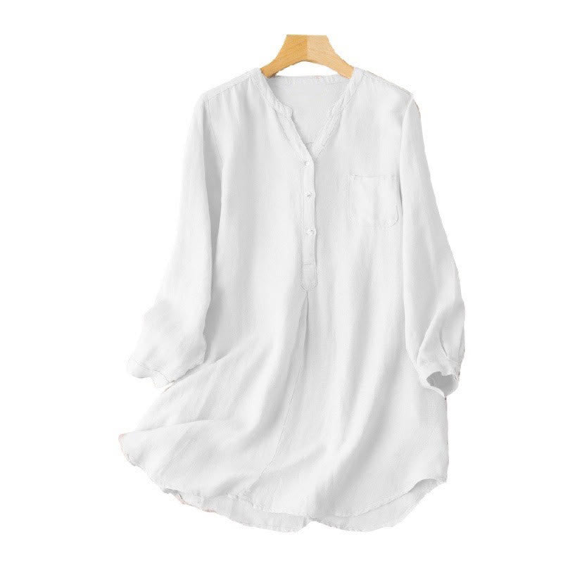 Camisa informal de poliéster con diseño de tres botones y manga larga con escote en V para mujer de Buddha Stones - image 3