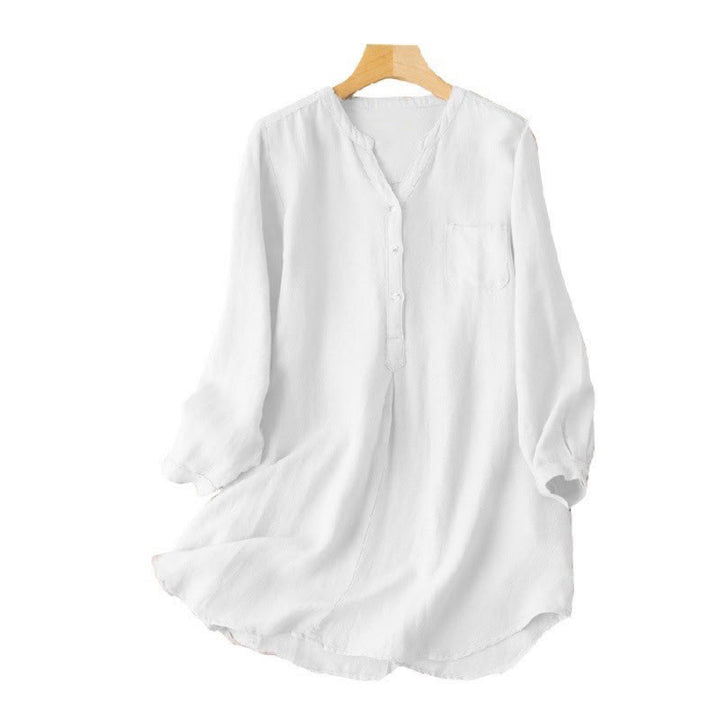 Camisa informal de poliéster con diseño de tres botones y manga larga con escote en V para mujer de Buddha Stones - image 3