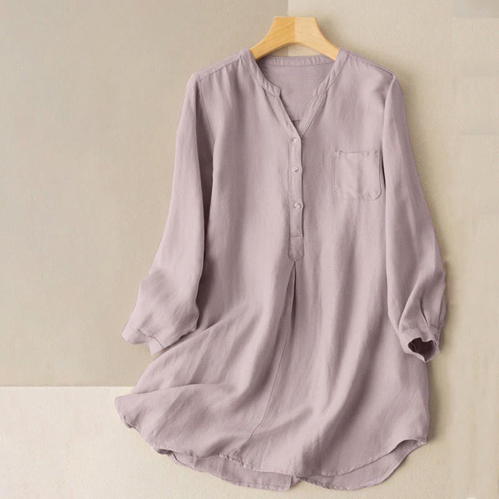 Camisa informal de poliéster con diseño de tres botones y manga larga con escote en V para mujer de Buddha Stones - Cardo - US12, UK/AU16, EU44 (4XL- 5XL) - image 0