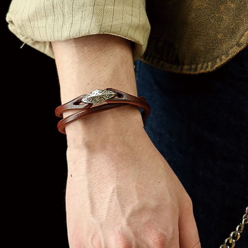 Pulsera de cuero con protección de múltiples vueltas en plata de ley 925 con Buddha Stones