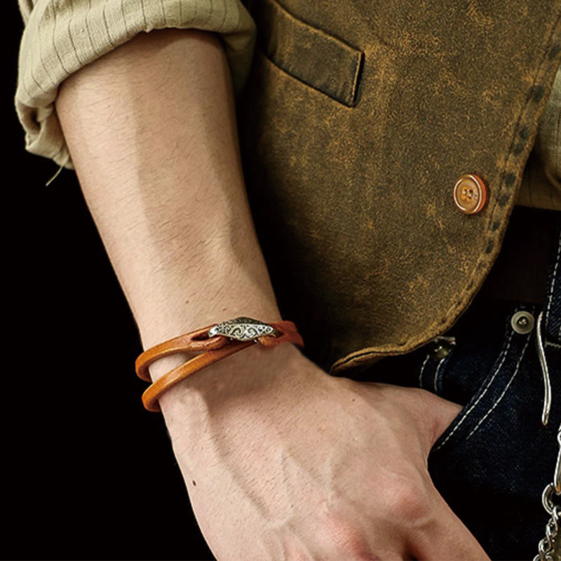Pulsera de cuero con protección de múltiples vueltas en plata de ley 925 con Buddha Stones