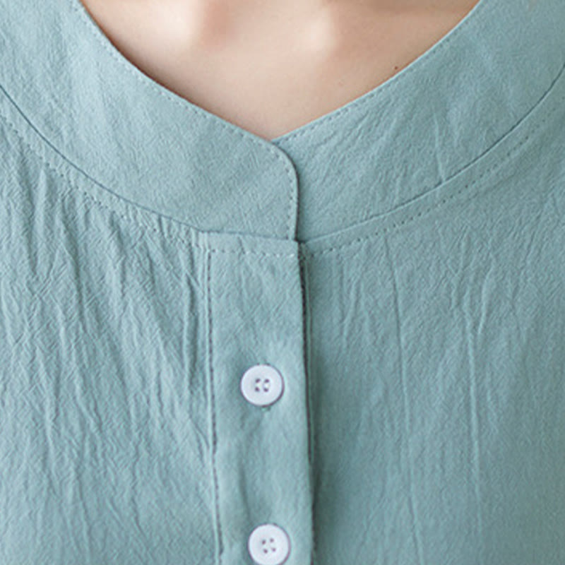 Camisa de lino y algodón de media manga con diseño de manga murciélago para mujer de Buddha Stones - image 7