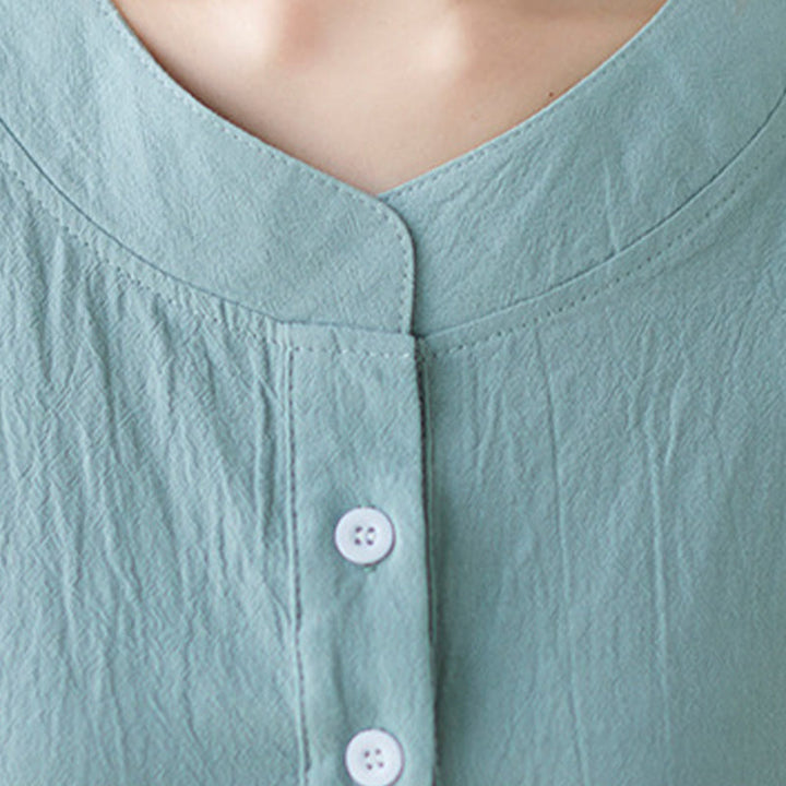 Camisa de lino y algodón de media manga con diseño de manga murciélago para mujer de Buddha Stones - image 7