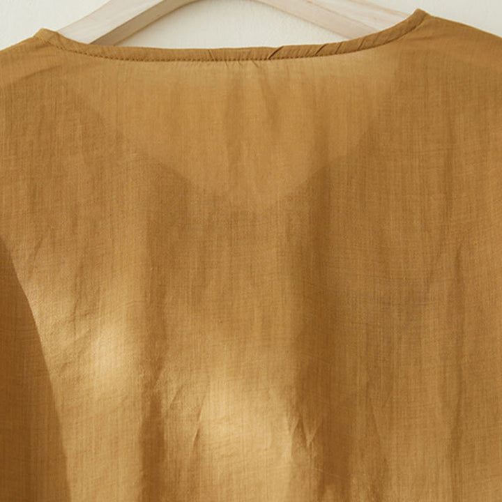 Camisa casual de manga tres cuartos para mujer con bordado de plantas y diseño de Buddha Stones. - image 16