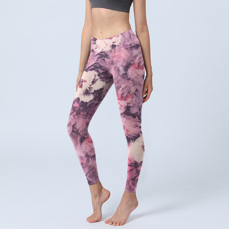 Leggings de yoga para mujer con estampado de flores de peonía morada y Buddha Stones - Orquídea - US18，UK/AU22，EU50 (4XL) - image 0