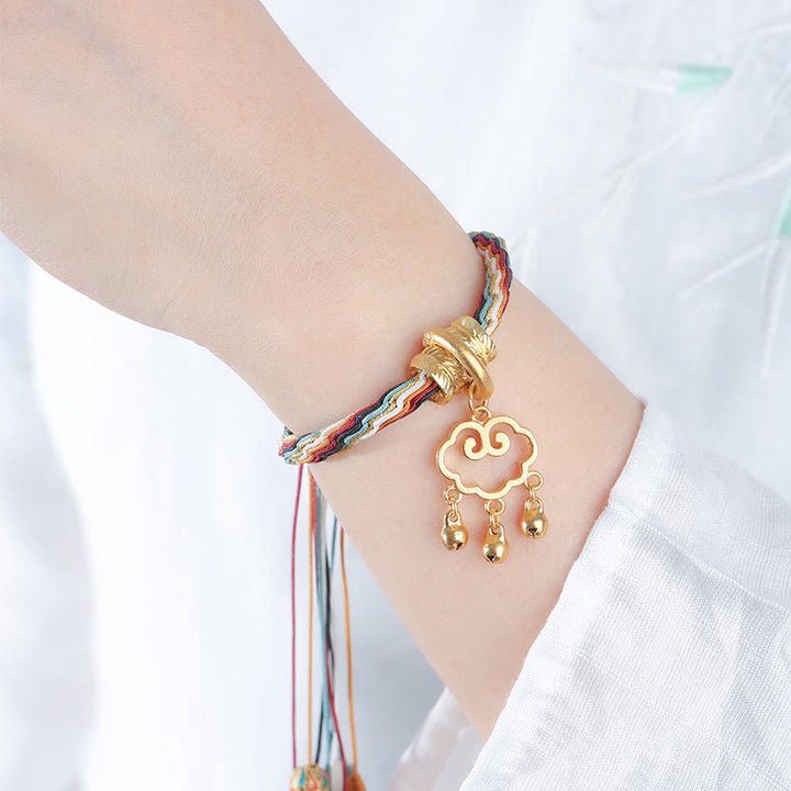Pulsera con nudo de reencarnación curativa con campana de bloqueo de paz de nube auspiciosa de ciervo de color Dunhuang hecha a mano con Buddha Stones