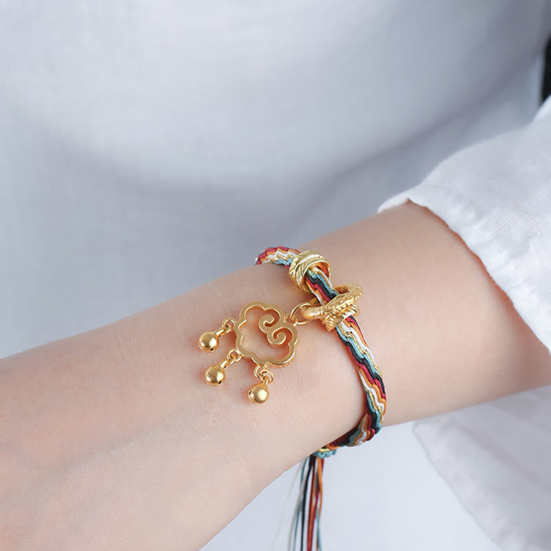 Pulsera con nudo de reencarnación curativa con campana de bloqueo de paz de nube auspiciosa de ciervo de color Dunhuang hecha a mano con Buddha Stones
