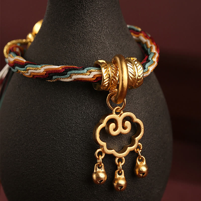 Pulsera con nudo de reencarnación curativa con campana de bloqueo de paz de nube auspiciosa de ciervo de color Dunhuang hecha a mano con Buddha Stones