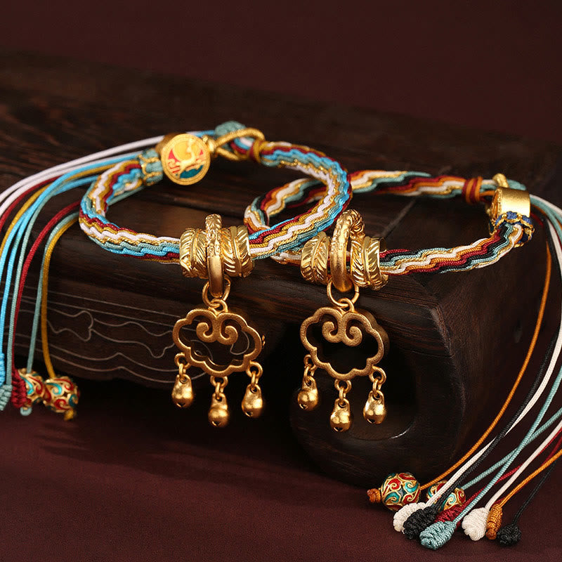 Pulsera con nudo de reencarnación curativa con campana de bloqueo de paz de nube auspiciosa de ciervo de color Dunhuang hecha a mano con Buddha Stones