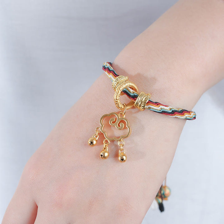 Pulsera con nudo de reencarnación curativa con campana de bloqueo de paz de nube auspiciosa de ciervo de color Dunhuang hecha a mano con Buddha Stones
