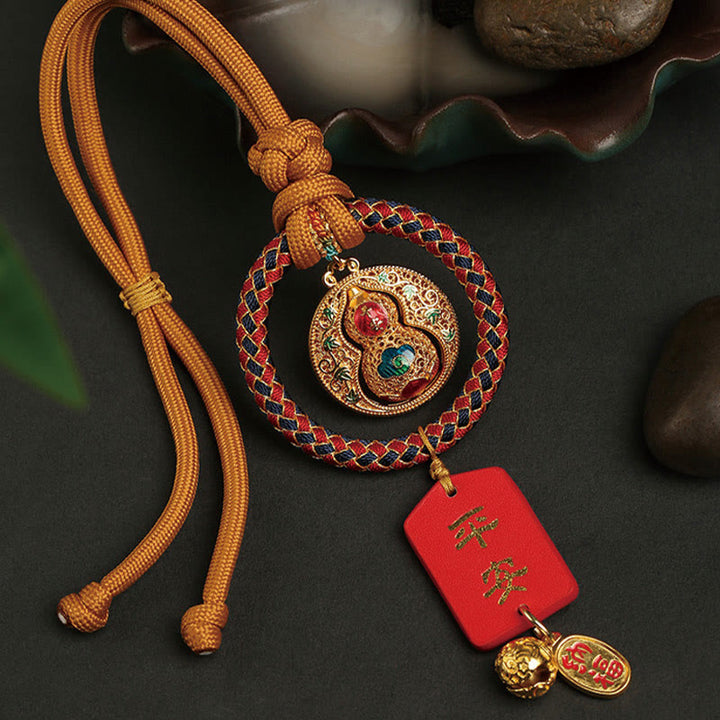 Calabaza de Buddha Stones con carácter Fu, segura y bien, decoración colgante para coche