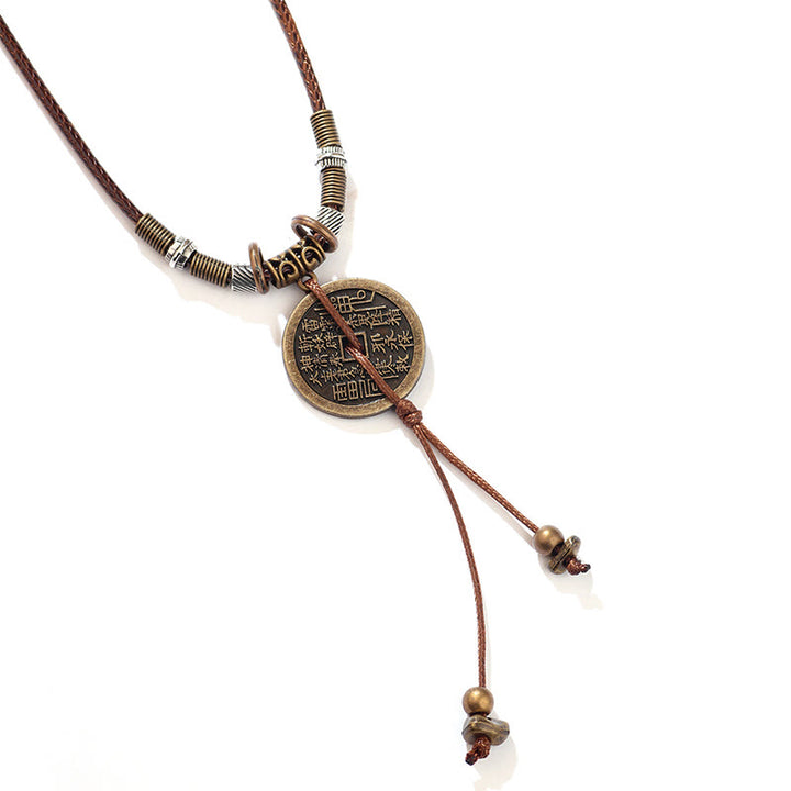 Colgante de collar con armonía de monedas de cobre de aleación Bagua con fantasmas de montaña y piedras de Buddha Stones que gastan dinero