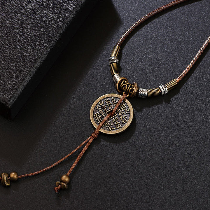 Colgante de collar con armonía de monedas de cobre de aleación Bagua con fantasmas de montaña y piedras de Buddha Stones que gastan dinero