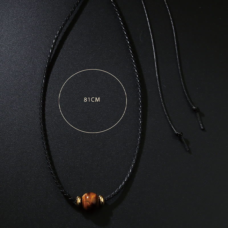 Collar con colgante de cuerda de cera con cuentas de ojo de tigre natural y Buddha Stones