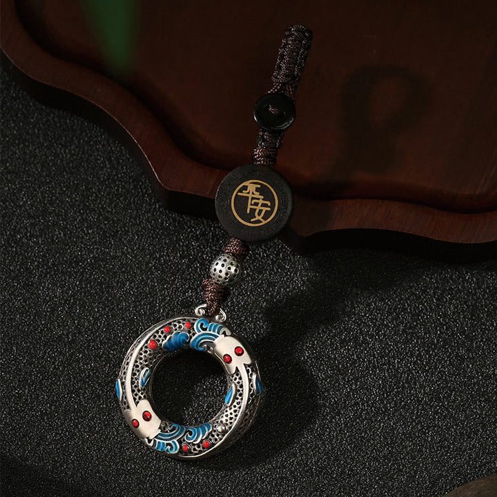 Llavero con hebilla de paz y pez koi doble con Buddha Stones , seguro y con buena suerte
