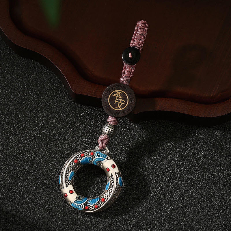 Llavero con hebilla de paz y pez koi doble con Buddha Stones , seguro y con buena suerte