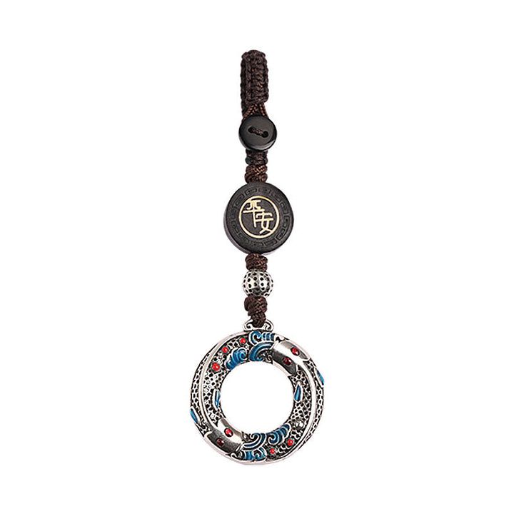 Llavero con hebilla de paz y pez koi doble con Buddha Stones , seguro y con buena suerte