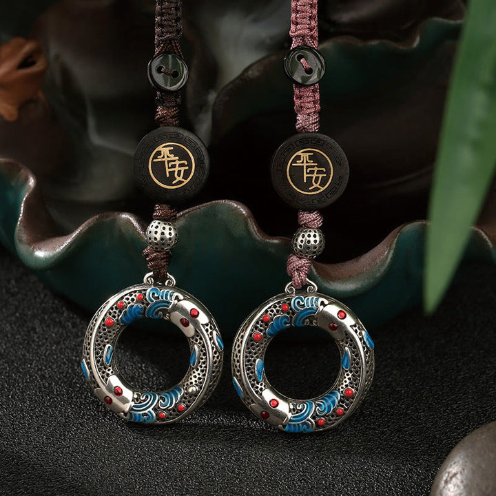 Llavero con hebilla de paz y pez koi doble con Buddha Stones , seguro y con buena suerte