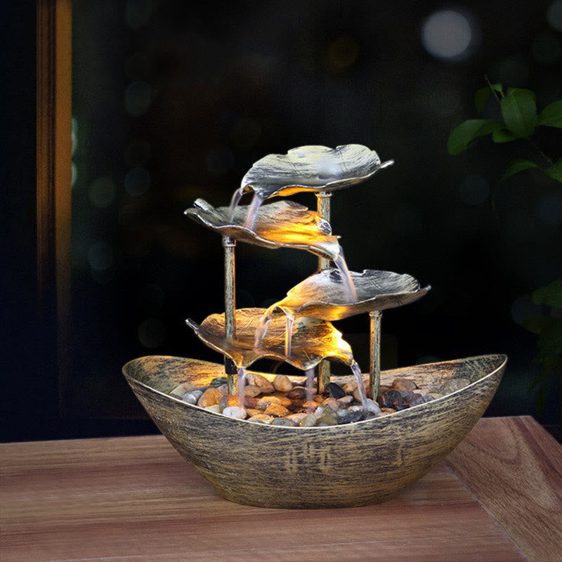 Fuente de cascada con forma de hoja de loto y Buddha Stones, adorno de mesa con luz LED, decoración para el hogar y la oficina. - Plata (versión de plástico) - image 1