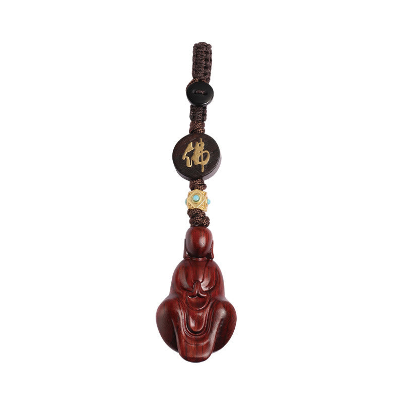 Llavero con protección de Buddha Stones sin forma de sándalo rojo con hojas pequeñas y piedras de Buda