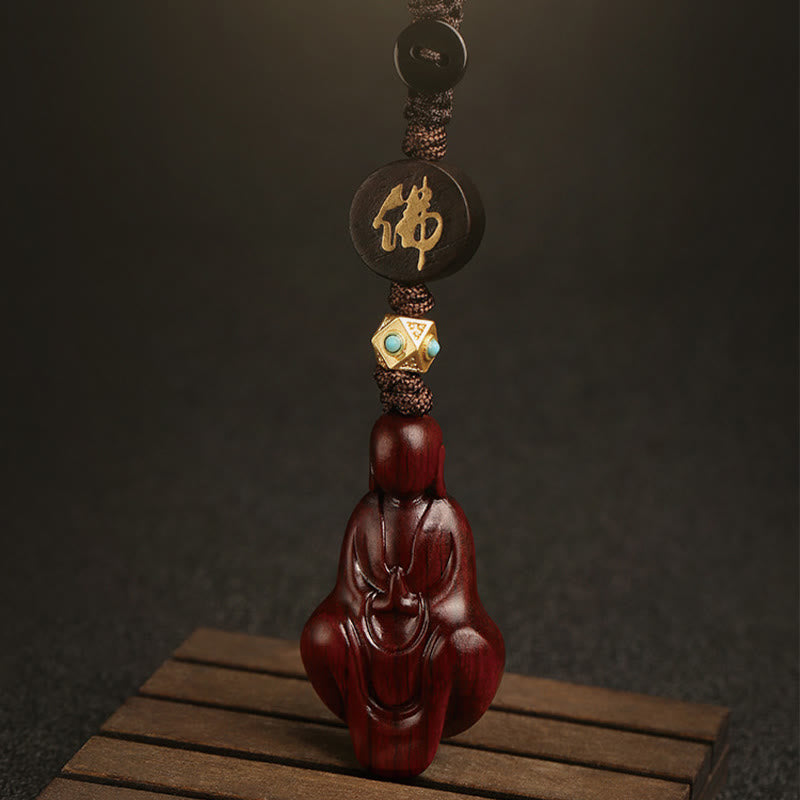 Llavero con protección de Buddha Stones sin forma de sándalo rojo con hojas pequeñas y piedras de Buda