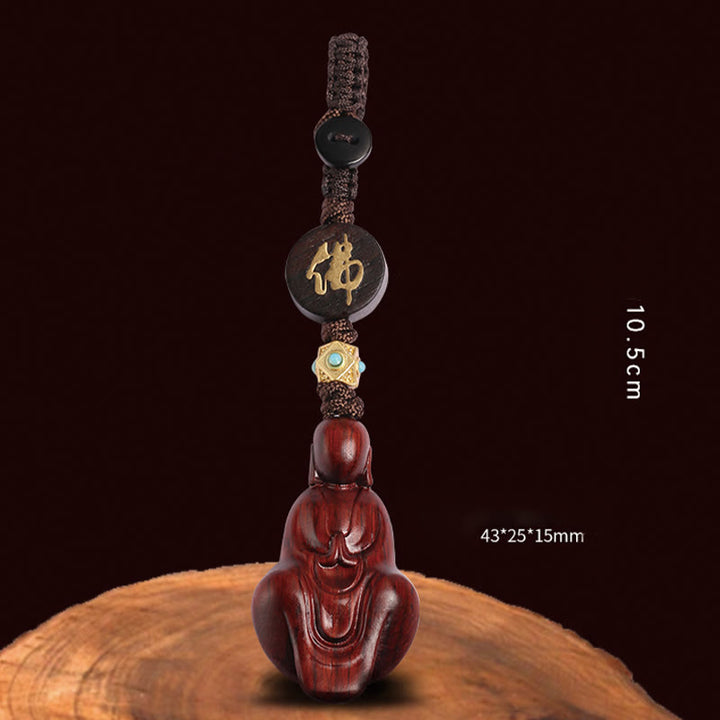 Llavero con protección de Buddha Stones sin forma de sándalo rojo con hojas pequeñas y piedras de Buda