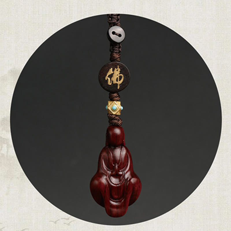 Llavero con protección de Buddha Stones sin forma de sándalo rojo con hojas pequeñas y piedras de Buda