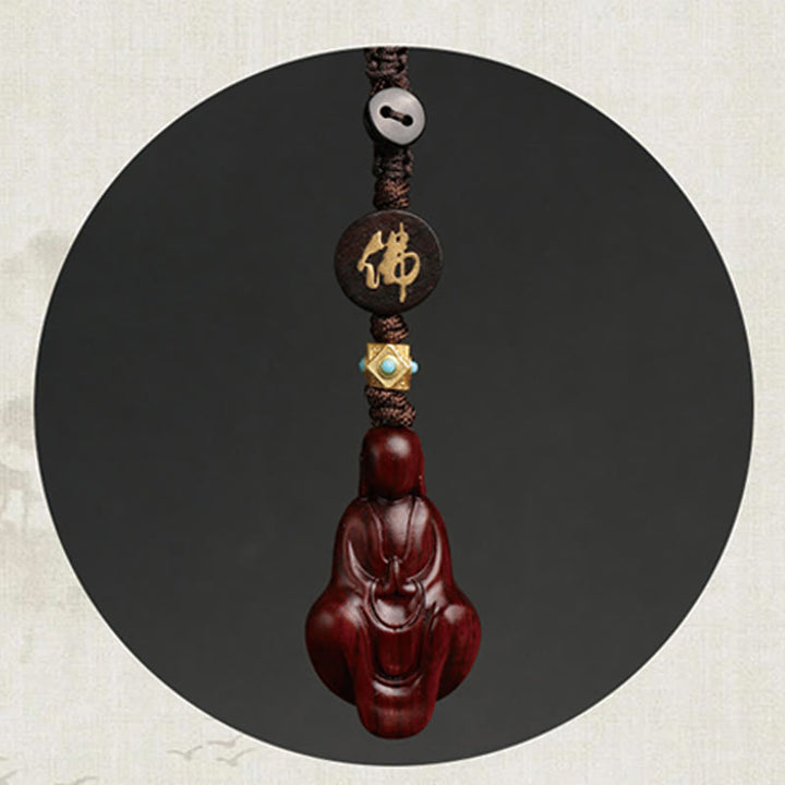 Llavero con protección de Buddha Stones sin forma de sándalo rojo con hojas pequeñas y piedras de Buda