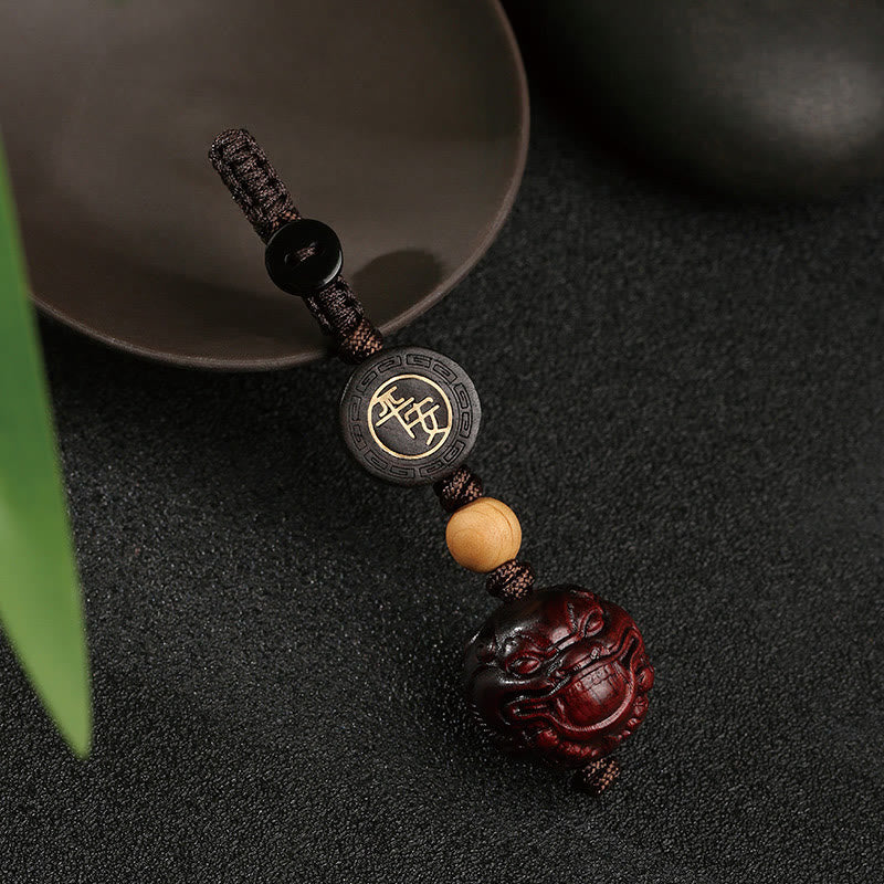 Llavero con protección de seguridad y bienestar de PiXiu con hojas pequeñas de sándalo rojo y Buddha Stones