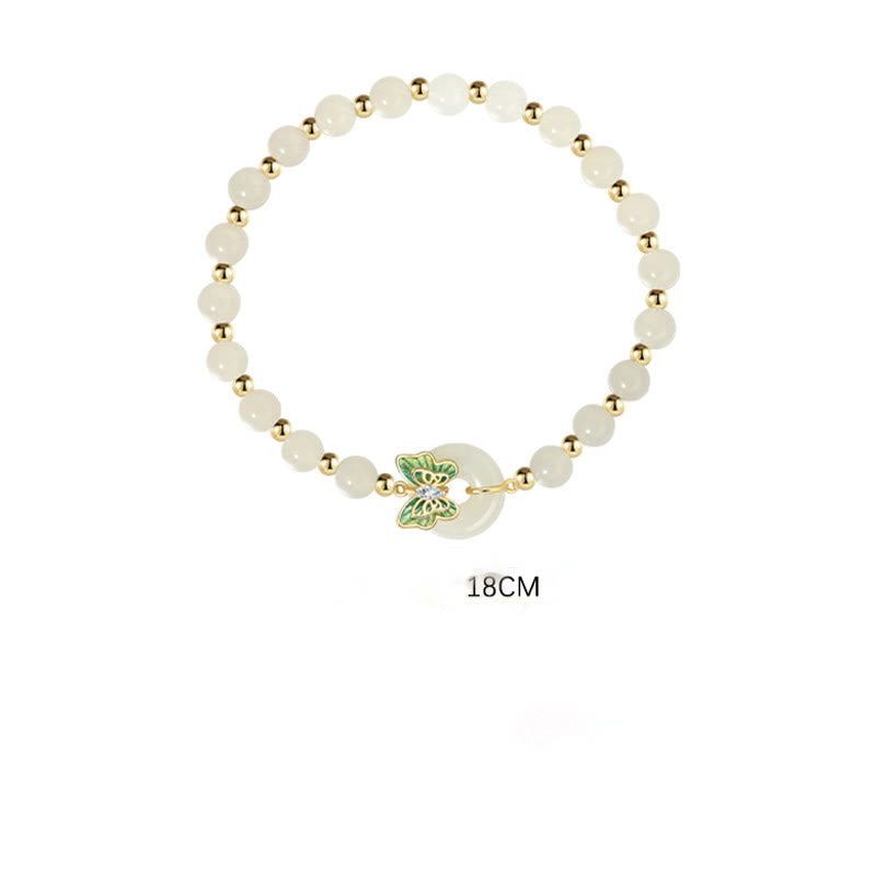 Pulsera con colgante de plata de ley 925 con Buddha Stones , jade hetiano natural, hebilla de la paz, mariposa, circonita, suerte