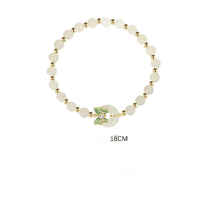 Pulsera con colgante de plata de ley 925 con Buddha Stones , jade hetiano natural, hebilla de la paz, mariposa, circonita, suerte