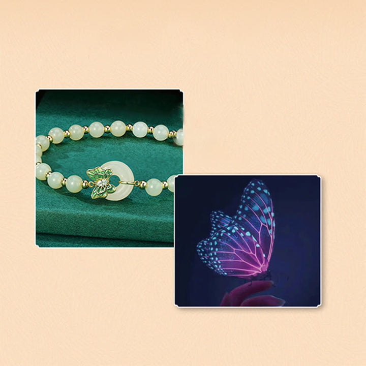 Pulsera con colgante de plata de ley 925 con Buddha Stones , jade hetiano natural, hebilla de la paz, mariposa, circonita, suerte